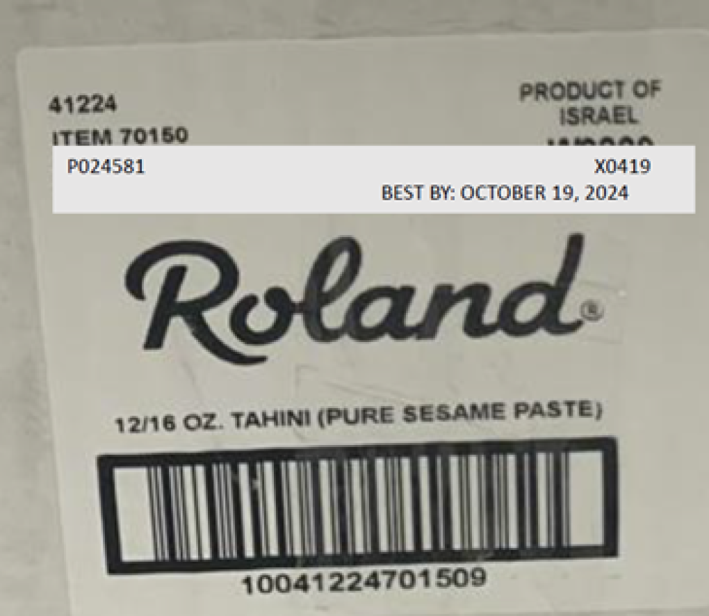 Roland Foods Recalls Tahini 100 Ground Sesame Seeds Because of